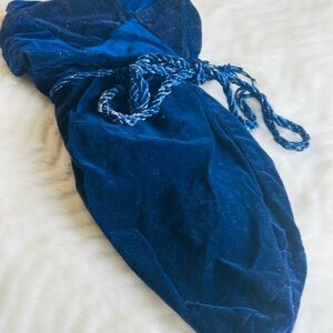 Elegant Blue Velvet Dress with Rope Belt